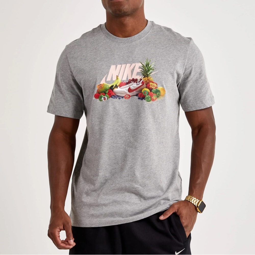 Nike Mens Fruit Graphic Tee Gray Red Size Small
